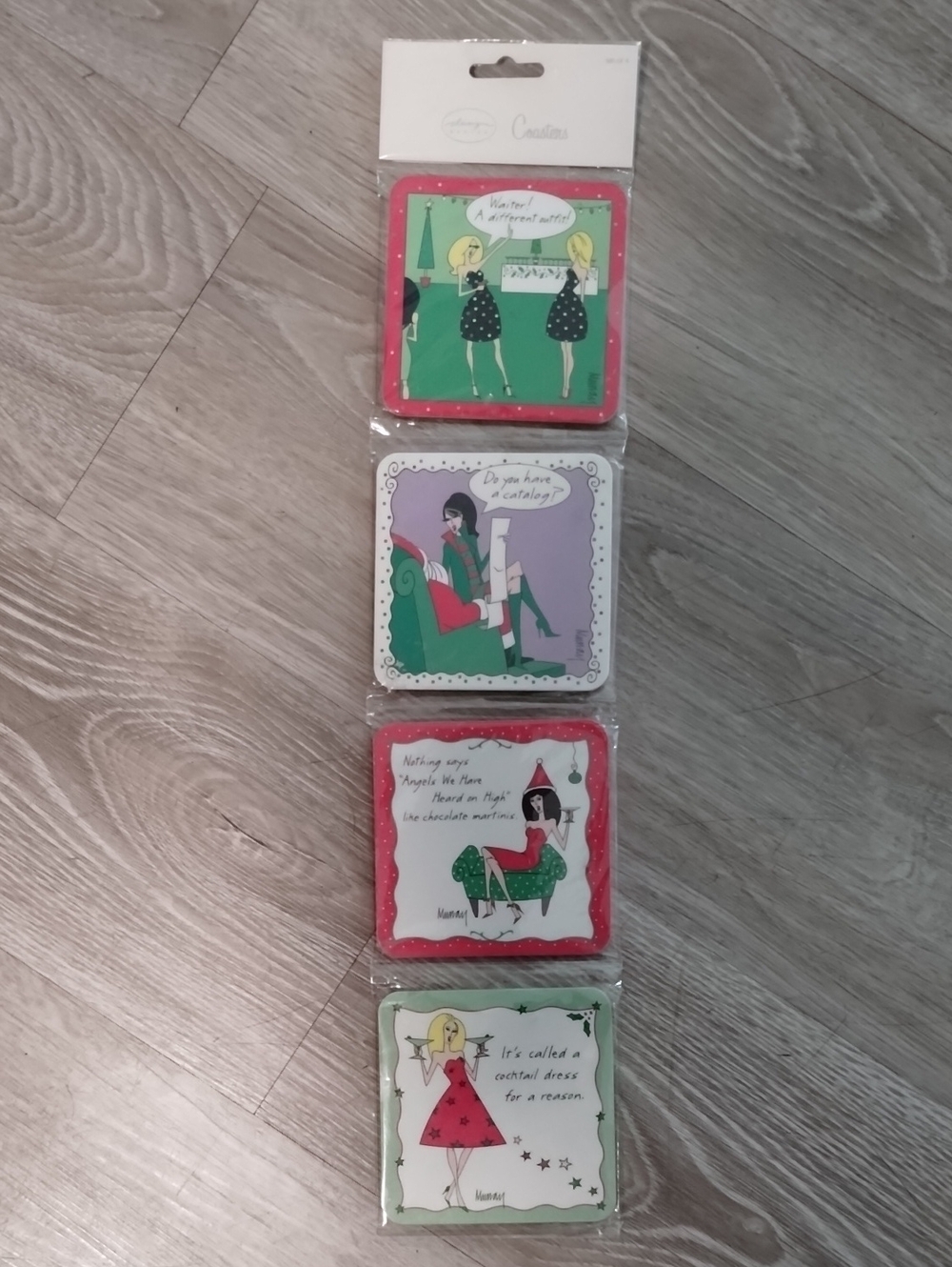 Designers Originals Illustrated Coaster Set in Green, Red, Purple, Pink